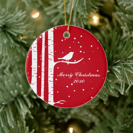 Winter Birch en Bird Keramisch Ornament (Boom)