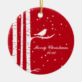Winter Birch en Bird Keramisch Ornament (Voorkant)