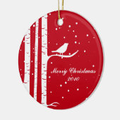 Winter Birch en Bird Keramisch Ornament (Links)