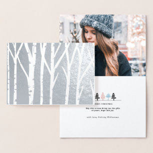 Winter Birch Tree Forest Familie Kerstfoto Folie Kaarten