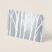 Winter Birch Tree Forest Familie Kerstfoto Folie Kaarten (Voorkant)
