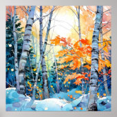 Winter Birch Tree Forest Wall Art Print (Voorkant)