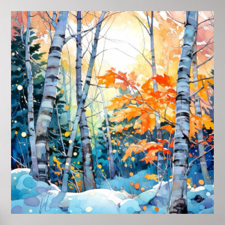 Winter Birch Tree Forest Wall Art Print 