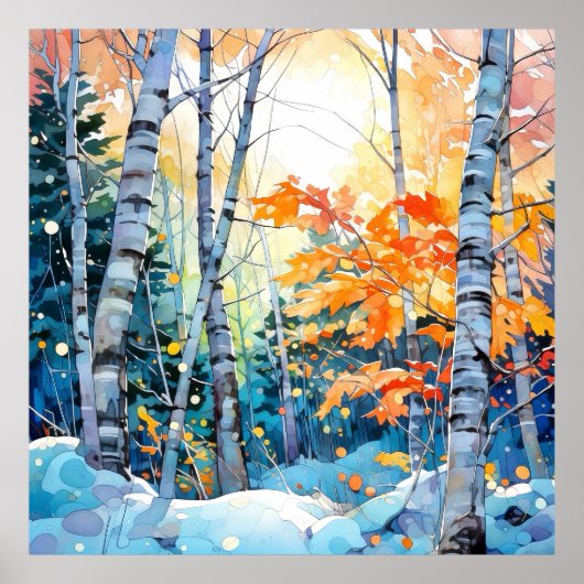 Winter Birch Tree Forest Wall Art Print  (Voorkant)