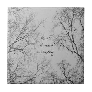 Winter Birch Tree met Little Birds Love Quote Tegeltje