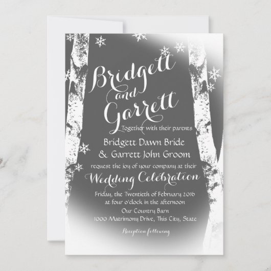 Winter Birch Trees Design Wedding Kaart (Voorkant)