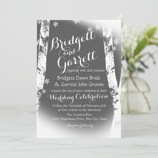 Winter Birch Trees Design Wedding Kaart (Staand voorkant)