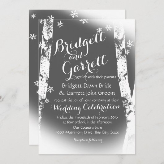 Winter Birch Trees Design Wedding Kaart (Voorkant / Achterkant)