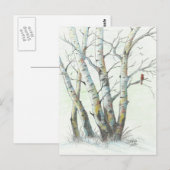 Winter Birches gekleurd potlood Art Briefkaart (Voorkant / Achterkant)