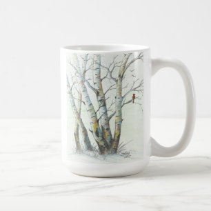 Winter Birches gekleurd potlood Art Koffiemok