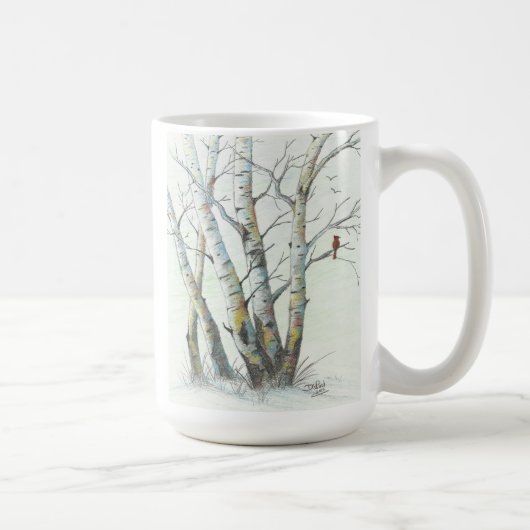 Winter Birches gekleurd potlood Art Koffiemok (Rechts)