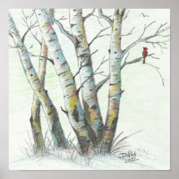 Winter Birches gekleurd potlood Art