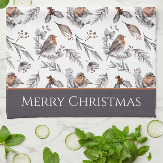 Winter Bird and Holly Pattern Kerstmis Theedoek (Gevouwen)
