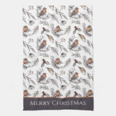 Winter Bird and Holly Pattern Kerstmis Theedoek (Verticaal)