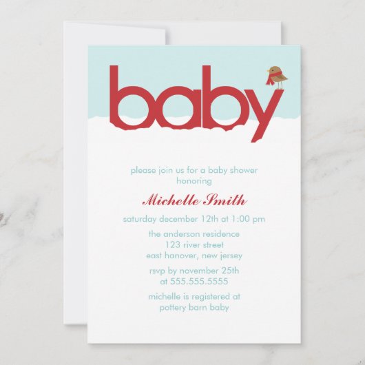 Winter Bird Baby shower Kaart (Voorkant)