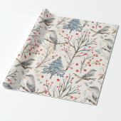 Winter Bird Christmas Wrapping Paper Cadeaupapier (Uitgerold)