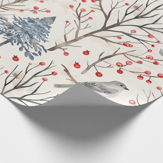 Winter Bird Christmas Wrapping Paper Cadeaupapier (Hoek)