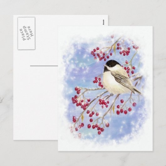 Winter Bird door Snowy Window. kerstscène Feestdagenkaart (Voorkant / Achterkant)