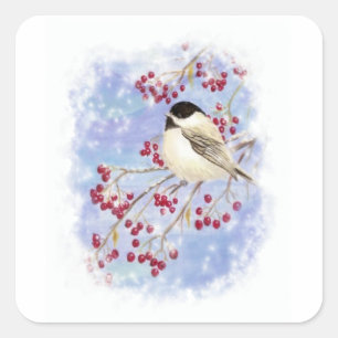Winter Bird door Snowy Window. kerstscène Vierkante Sticker