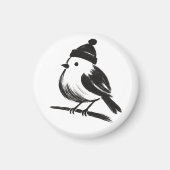 Winter Bird in Beanie – Ink Brush Minimalism on  Magneet (Voorkant)