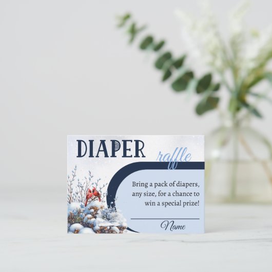 Winter Bird Kardinaal Luier Raffle Baby shower Informatiekaartje (Staand voorkant)