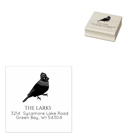 Winter Bird Kerstfeestdag - Adres Rubberstempel (Gestempeld)