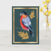 Winter Bird met Golden Holly Leaves Card Kaart (Gele Bloem)