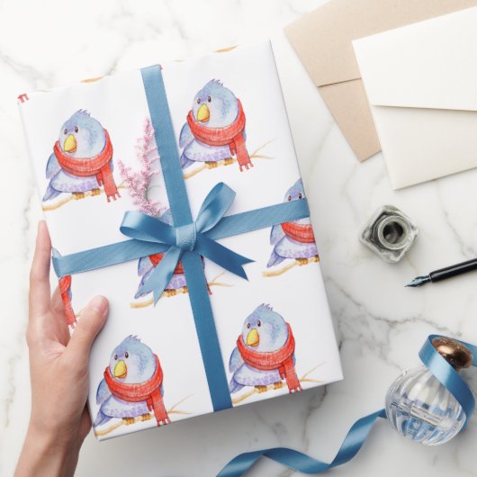 Winter Bird met Scarf Cadeaupapier (Geschenken)