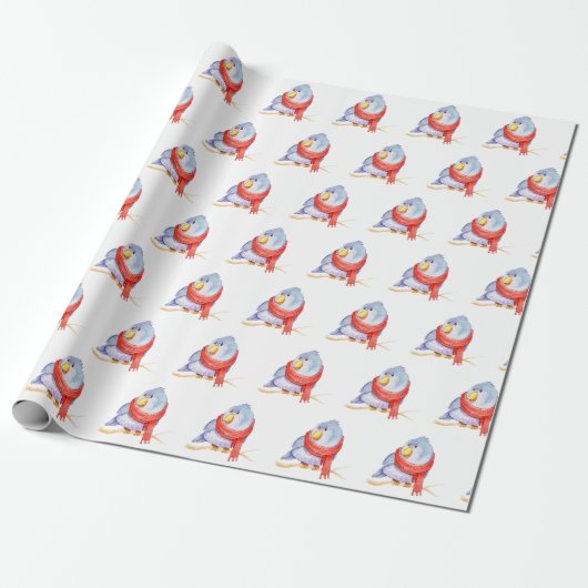 Winter Bird met Scarf Cadeaupapier (Uitgerold)