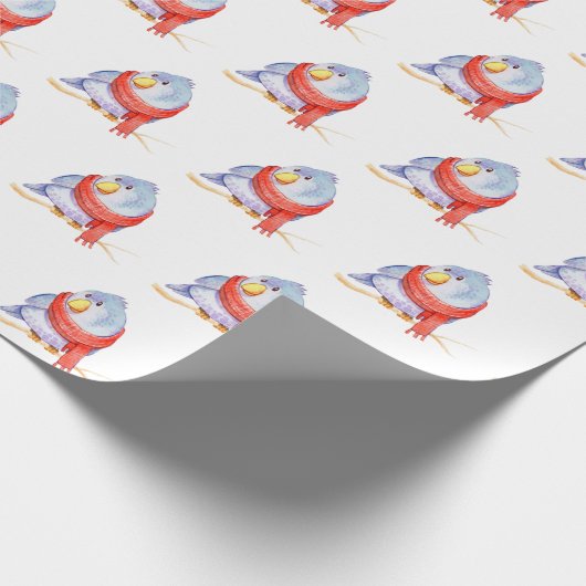 Winter Bird met Scarf Cadeaupapier (Hoek)