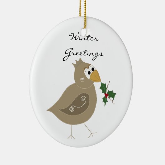 Winter Bird met Sprig of Holly Keramisch Ornament (Rechts)