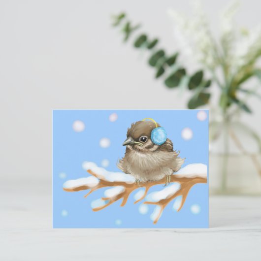 Winter Bird op sneeuwtak Briefkaart (Staand voorkant)