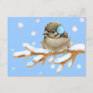 Winter Bird op sneeuwtak Briefkaart