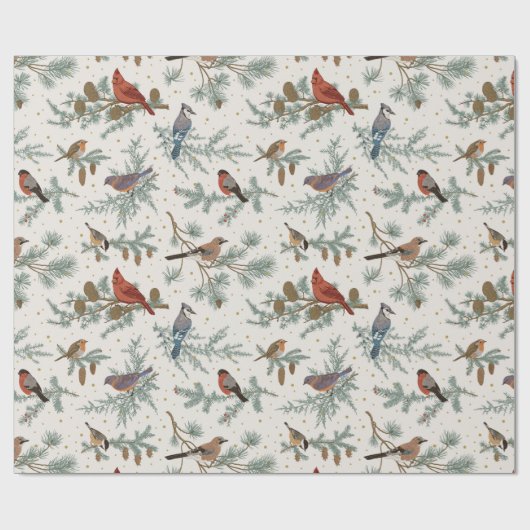 Winter Bird Pattern Gift Wrapping Paper Cadeaupapier (Vlak)