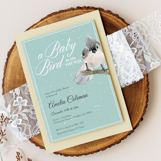 Winter Bird Snow Baby shower Invitation Kaart