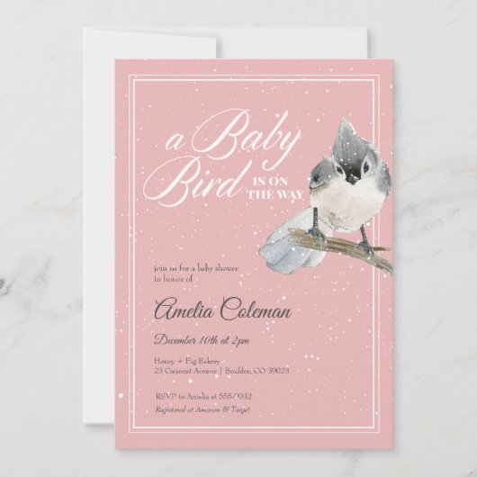 Winter Bird Snow Baby shower Kaart (Voorkant)