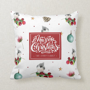 Winter Bird Tufted Titmouse Kerstmis gepersonalise Kussen