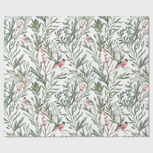 Winter Bird Waterverf Kerstmis Cadeaupapier (Vlak)