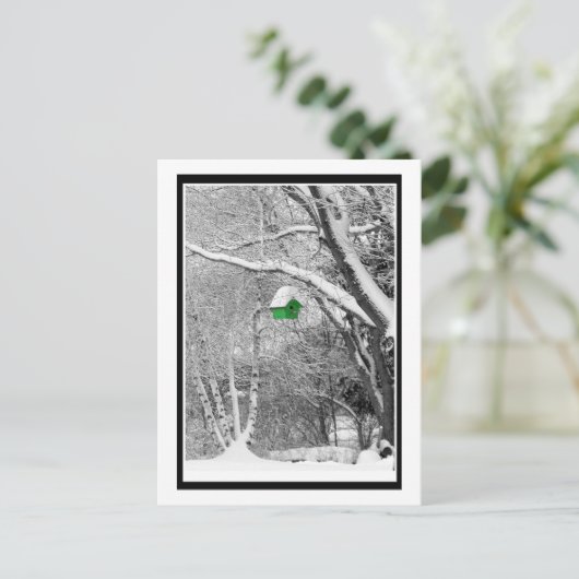 Winter Birdhouse Briefkaart (Staand voorkant)