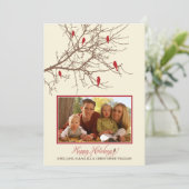 Winter Birds Family Holiday Card (maroon) Feestdagenkaart (Staand voorkant)