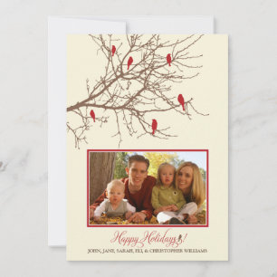 Winter Birds Family Holiday Card (maroon) Feestdagenkaart