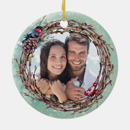 Winter Birds Mr & Mrs Photo Template Keramisch Ornament (Achterkant)
