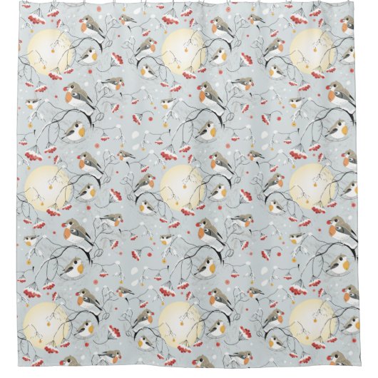Winter Birds Pattern Douchegordijn (Voorkant)