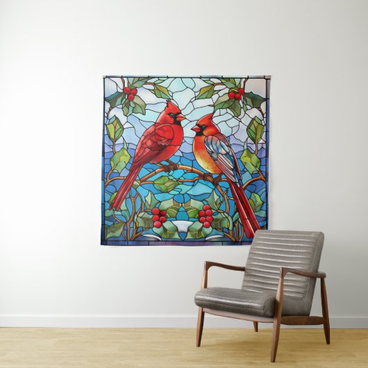 Winter Birds Tapestry Wandkleed (In situ)
