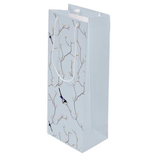 Winter Birds Wijn Cadeautas (Voorkant Gekanteld)