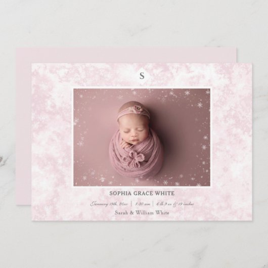 Winter Birth Announcement Baby Girl Aankondiging (Voorkant / Achterkant)
