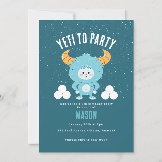 Winter Birthday Blue Boy Snow "Yeti to Party" Kaart (Voorkant)