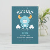 Winter Birthday Blue Boy Snow "Yeti to Party" Kaart (Staand voorkant)