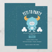 Winter Birthday Blue Boy Snow "Yeti to Party" Kaart (Voorkant / Achterkant)