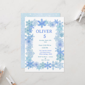 Winter Birthday Invitation, Minimalist Snowflake  Kaart
